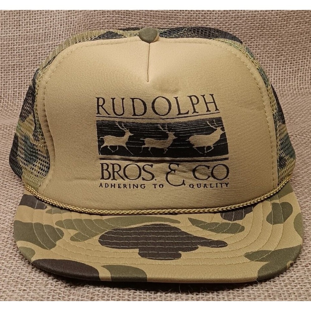 Vintage Nissin Camo Trucker Hat Cap Adjustable Snapback Rope‎ Deer Rope